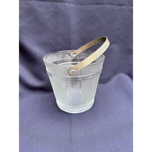 Vintage Glass Ice Bucket with a Hammered Metal Handle and Wooden Bucket Design - Picture 5 of 12